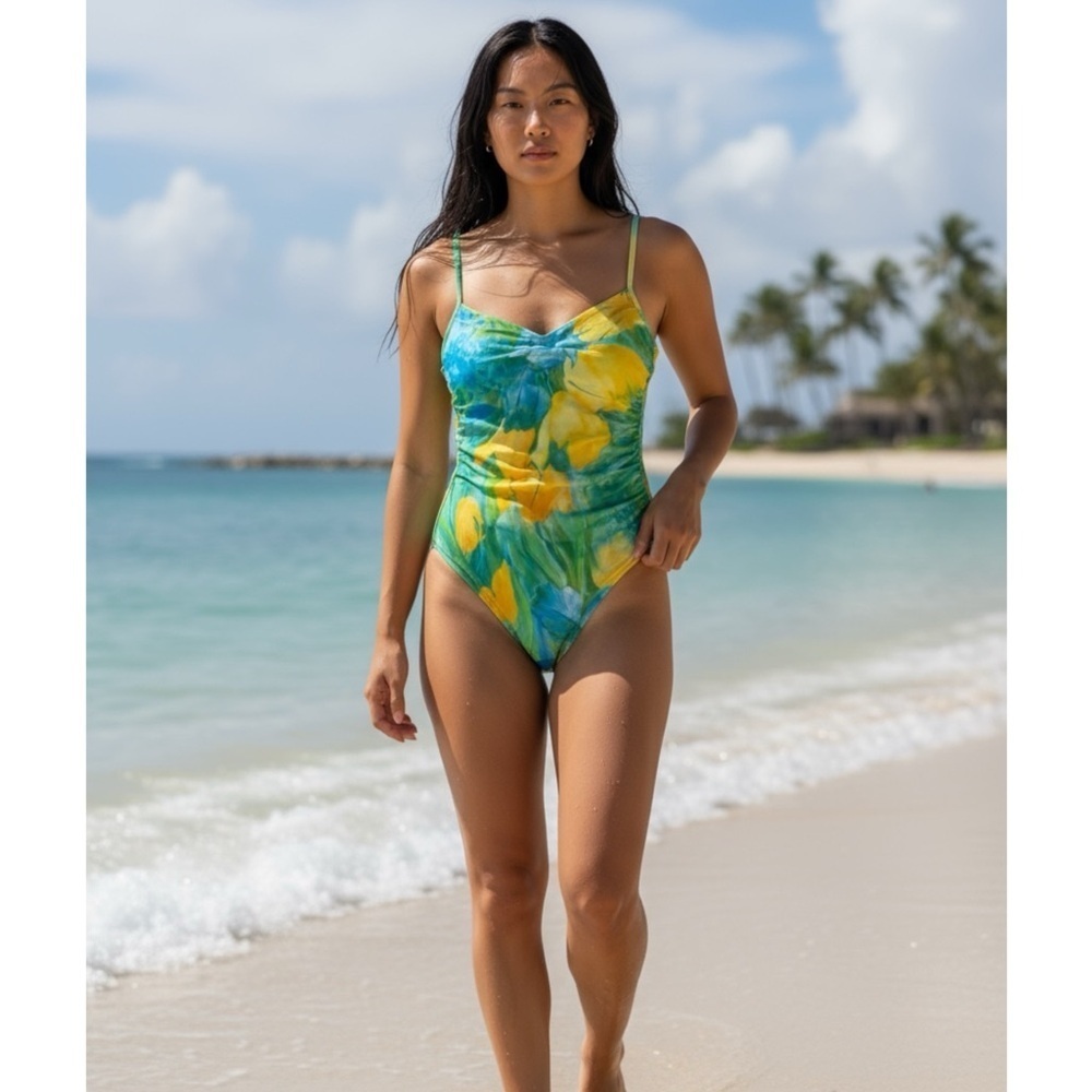 Christina Womens Vintage Floral Tie Dye One Piece Swim Suit Size 10 Summer Beach